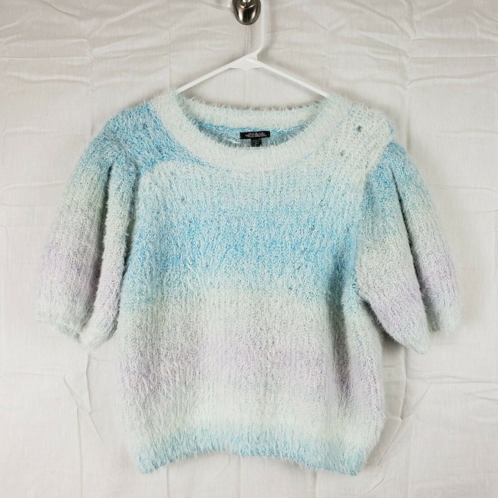 Wild‎ Fable Womens Blue White 3/4 Sleeves Crew Neck Pullover Sweater Size Medium
